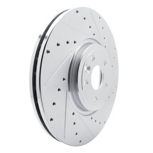 Jaguar XF Brake Rotor (1) - Front Right - R1 Concepts - Drilled & Slotted - Silver - `16-`24